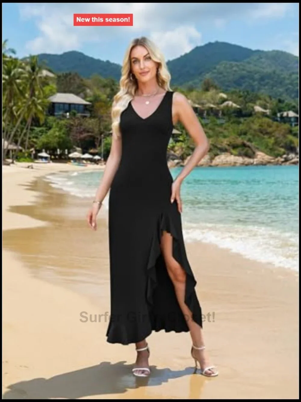 Sleeveless V-Neck Maxi Dress Bodycon High Slit Cocktail Party Long Dress